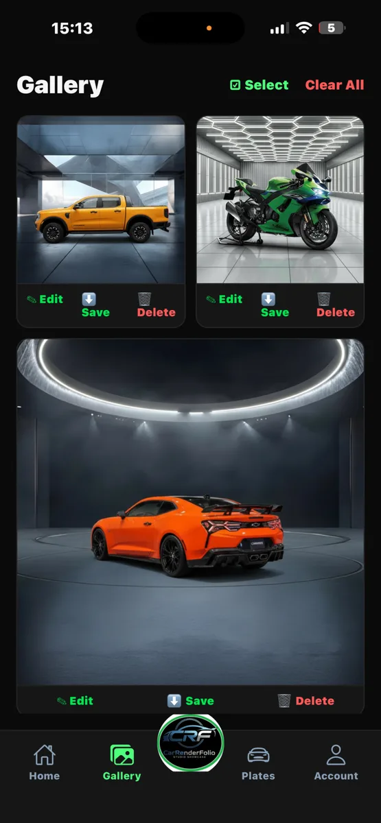 Carrenderfolio app — studio scenes